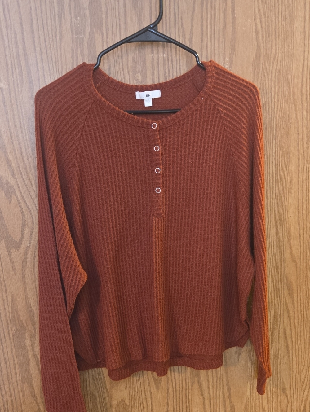 bp Rust Henley Waffle Long-Sleeve Top